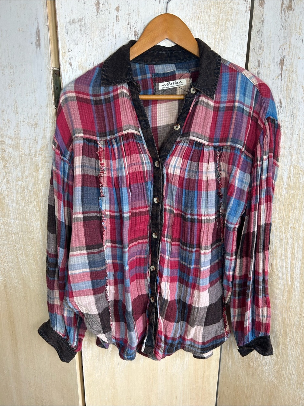 We The Free Plaid Shirt — Pink, Blue & Black Trim